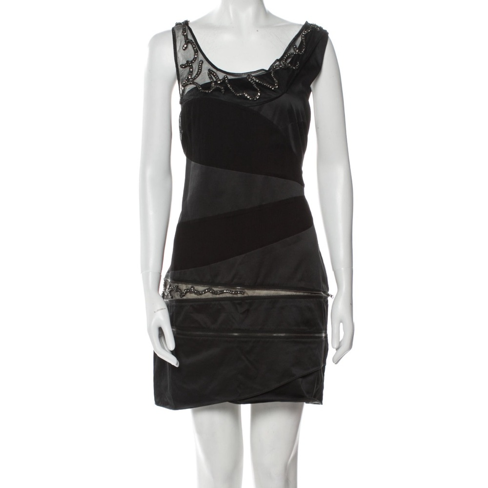 Alice + Olivia black crystals accents mini dress M wedding party